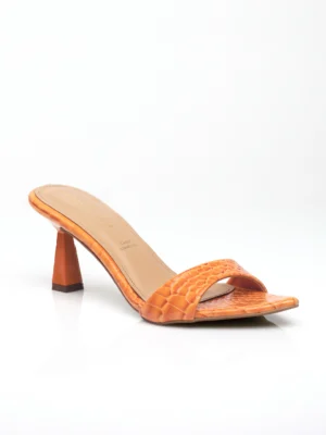 Orange Croc Sculptural Heel Mule - Heels for Women & Mules for Women