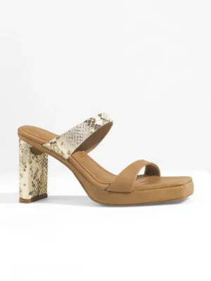 Tan Python Print Wedge Block Heel - Block Heels Women & Tan Heels for Women