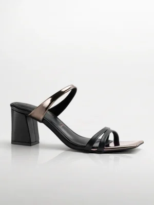 Black Gunmetal Block Heel Mule - Block Heels Women & Black Heels for Women