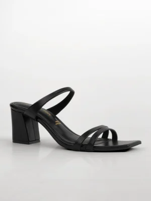 Black Multi-Strap Block Heel Mule - Block Heels Women & Black Heels for Women