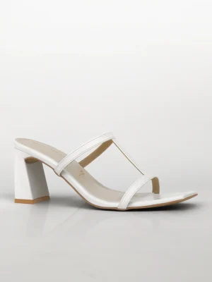 White T-Strap Block Heel Mule - Block Heels Women & Mules for Women
