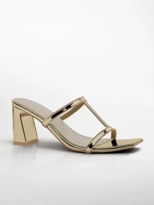 Gold T-Strap Block Heel Mule - Block Heels Women & Mules for Women