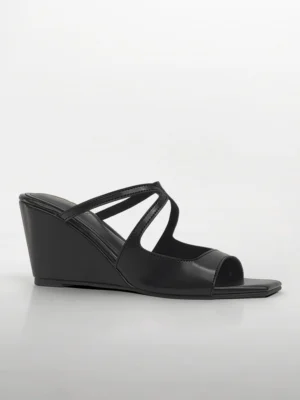 Black Cross-Strap Wedge Heel Mule - Heels for Women & Mules for Women