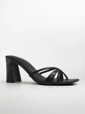 Black Cross-Strap Block Heel Mule - Heels for Women & Mules for Women