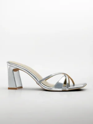 Silver Cross-Strap Block Heel Mule - Heels for Women & Mules for Women