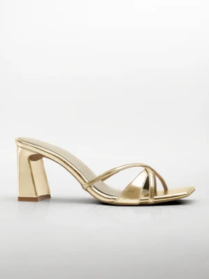 Gold Cross-Strap Block Heel Mule - Heels for Women & Mules for Women