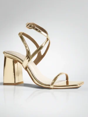 Gold Strappy Ankle Block Heel Sandal - Block Heels Women & Ankle Strap Heels for Women