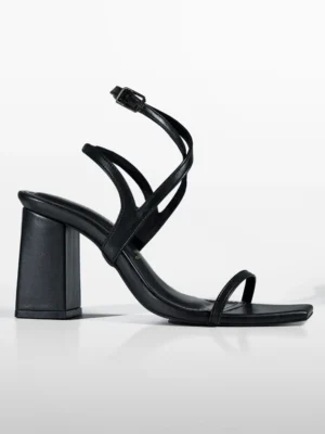 Black Strappy Ankle Block Heel Sandal - Block Heels Women & Black Heels for Women