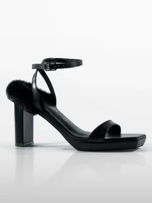 Black Faux Fur Wedge Block Heel - Block Heels Women & Embellished Heels for Women