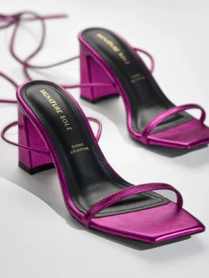 Pink Metallic Ankle Wrap Block Heel - Block Heels Women & Ankle Strap Heels for Women