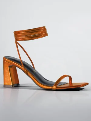 Orange Spiral Wrap Block Heel Sandal - Block Heels Women & Ankle Strap Heels for Women