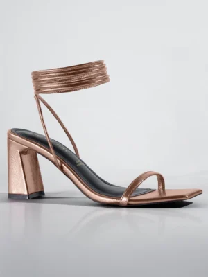 Rose Gold Metallic Ankle Wrap Block Heel - Block Heels Women & Ankle Strap Heels for Women