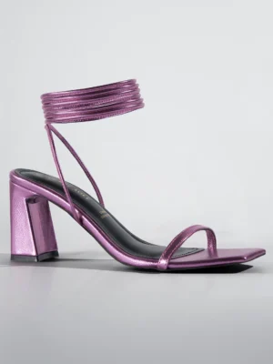 Blush Pink Metallic Ankle Wrap Block Heel - Block Heels Women & Ankle Strap Heels for Women