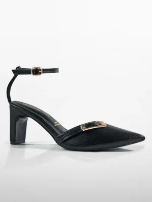Black Gold Clasp Kitten Heel Slingback - Heels for Women & Kitten Heels for Women