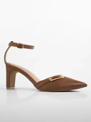 Tan Gold Clasp Kitten Heel Slingback - Heels for Women & Kitten Heels for Women