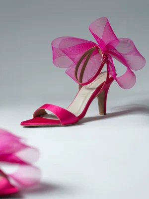 Pink Satin Bow Ankle Strap Heel - Heels for Women & Ankle Strap Heels for Women