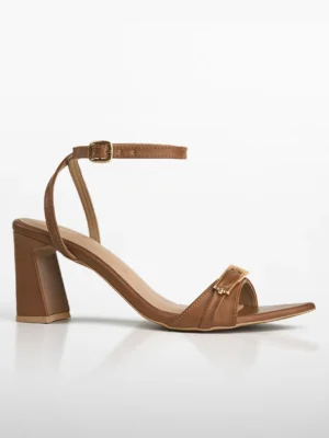 Tan Gold Buckle Pointed Toe Heel Sandal - Heels for Women & Ankle Strap Heels for Women