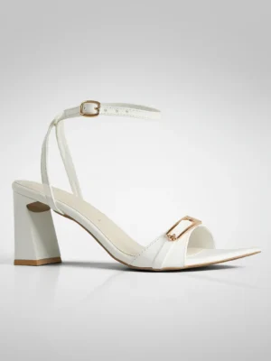 White Gold Clasp Block Heel Sandal - Block Heels Women & White Heels for Women