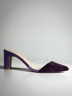 Purple Crystal Toe Block Heel Mule - Embellished Heels & Block Heels for Women