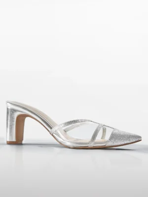Silver Glitter Cage Slingback Kitten Heel - Heels for Women & Kitten Heels for Women