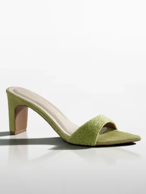 Green Crystal Embellished Kitten Heel - Heels for Women & Embellished Heels for Women