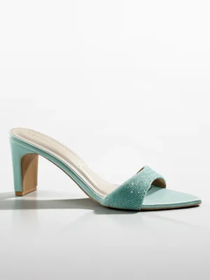 Mint Crystal Embellished Kitten Heel - Heels for Women & Embellished Heels for Women