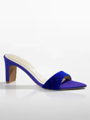 Blue Crystal Embellished Block Heel Mule - Block Heels Women & Embellished Heels for Women