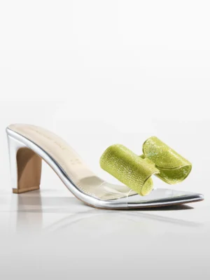 Green Crystal Bow Transparent Kitten Heel - Heels for Women & Embellished Heels for Women