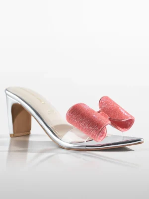 Pink Crystal Bow Transparent Kitten Heel - Heels for Women & Embellished Heels for Women