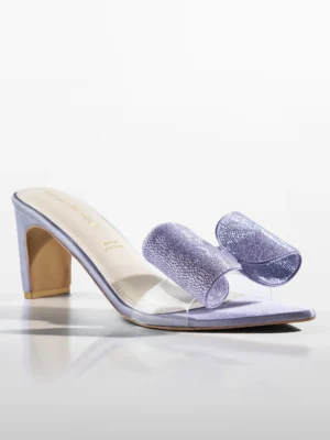 Lilac Crystal Bow Transparent Kitten Heel - Heels for Women & Embellished Heels for Women
