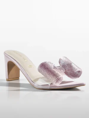 Blush Crystal Bow Block Heel Mule - Block Heels Women & Embellished Heels for Women
