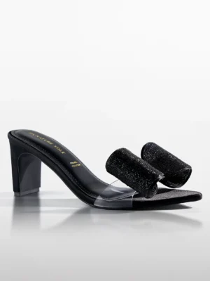 Black Suede Cross Strap Block Heel Mule - Block Heels Women & Black Heels for Women