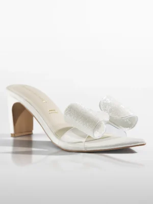 White Crystal Bow Bridal Kitten Heel - Heels for Women & Bridal Heels for Women