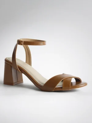 Tan Cross Strap Block Heel Mule - Block Heels Women & Tan Heels for Women