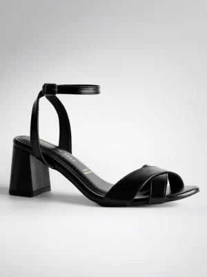 Black Cross Strap Block Heel Sandal - Block Heels Women & Ankle Strap Heels for Women