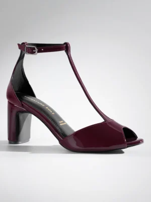 Plum Patent T-Strap Block Heel Sandal - Block Heels Women & Ankle Strap Heels for Women