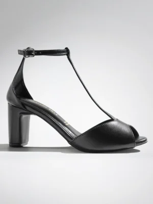 Black T-Strap Block Heel Sandal - Block Heels Women & Ankle Strap Heels for Women