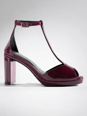 Plum Patent T-Strap Wedge Heel - Block Heels Women & Ankle Strap Heels for Women