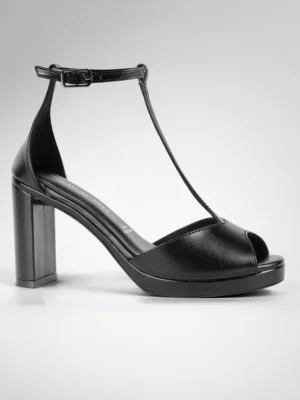 Black T-Strap Kitten Heel Mule - Block Heels Women & Kitten Heels for Women