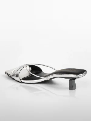 Silver Metallic Ankle Wrap Block Heel for Women