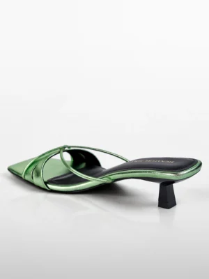 Green Metallic Ankle Wrap Block Heel for Women