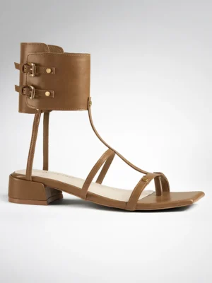 Tan Gladiator Ankle Cuff Flat Sandal for Women