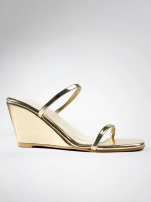 Gold Metallic Wedge Heel Mules for Women