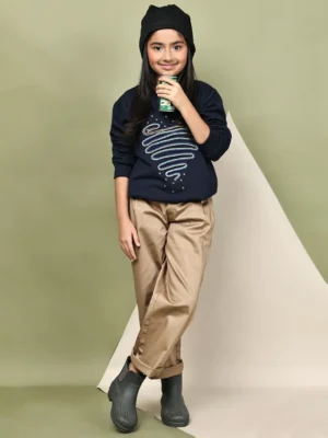 Navy Fleece Sweatshirt with Multicolour Heart Snake for Girls Wear