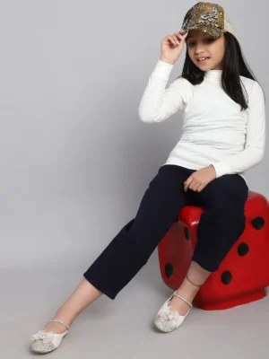 Girls High Neck Cotton Solid White Top Full Sleeve Everyday Wear