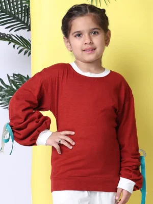 Girls Round Neck Rust Top Full Sleeve Casual Comfortable Wear