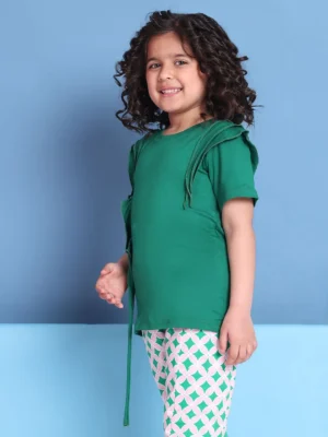 Girls Viscose Jersey Forest Green Top Rose Detail Frill Stylish