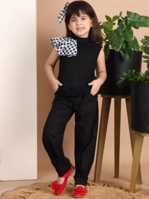 Checked Sleeveless Cami Black Top High Neck Casual Wear for Girls