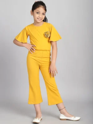 Yellow Round Neck Basic Jumpsuit with Pockets Casual Summer Comfort Wear