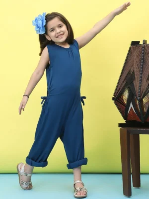 Teal Sleeveless Basic Jumpsuit with Pockets Casual Summer Comfort Wear